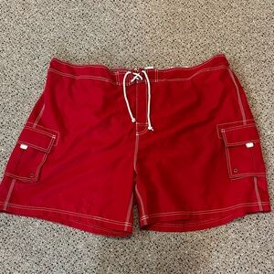 Sand N Sun Men's Red Swim Shorts with White Drawstring-Size 3XL (48/50)